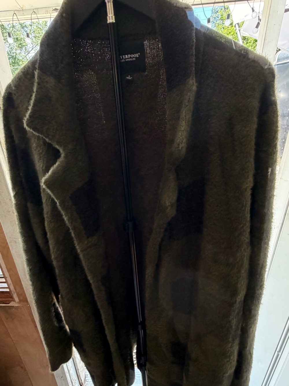 Liverpool Los Angeles Olive Green Fuzzy Open-Front Cardigan